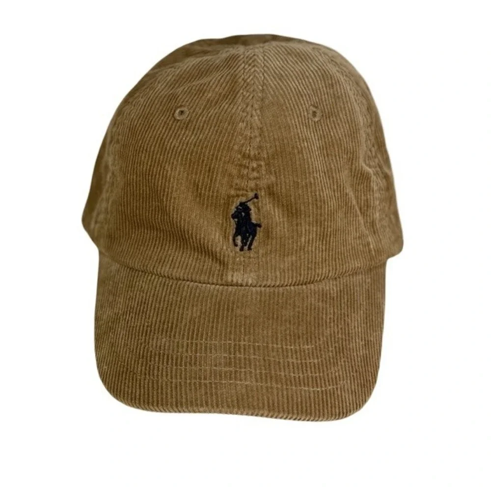 Vintage 90s Ralph Lauren Tan Brown Corduroy Strapback Hat One Size All Preppy